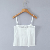 Flat shoulder lace Tencel single-breasted solid surface small camisole - Thumbnail 2