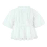 Square collar flower sleeves tie short sleeves casual baby doll blouse - Thumbnail 1