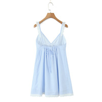 Retro girly fresh striped rose decorated lace dress - Thumbnail 2