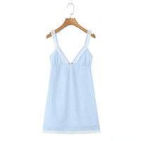 Retro girly fresh striped rose decorated lace dress - Thumbnail 1