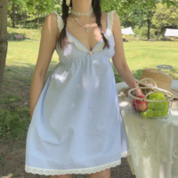 Retro girly fresh striped rose decorated lace dress - Thumbnail 3