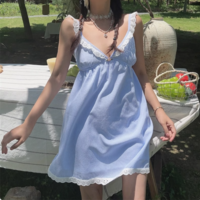 Retro girly fresh striped rose decorated lace dress - Thumbnail 5