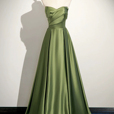 Green satin long prom dress, beautiful a-line evening party dress - Thumbnail 2