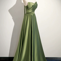 Green Satin Long Prom Dress, Beautiful A-Line Evening Party Dress - Thumbnail 1