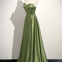 Green Satin Long Prom Dress, Beautiful A-Line Evening Party Dress - Thumbnail 2