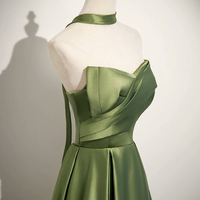 Green Satin Long Prom Dress, Beautiful A-Line Evening Party Dress - Thumbnail 3