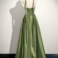 Green Satin Long Prom Dress, Beautiful A-Line Evening Party Dress - Thumbnail 4