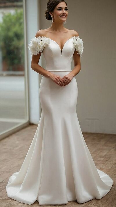 Elegant Wedding Dress, Mermaid Satin Wedding Dress Bridal Gown