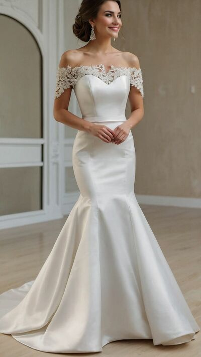 Elegant Wedding Dress, Off the Shoulder Lace Wedding Dress Bridal Gown