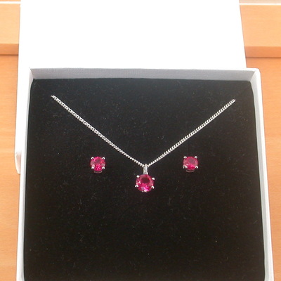 Boxed gift set/sterling silver ruby(lab created) necklace & earrings/ruby earrings/ruby necklace/july birthstone/ruby jewellery