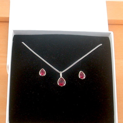 Boxed gift set/sterling silver ruby(lab created) necklace & earrings/ruby earrings/ruby necklace/july birthstone/ruby jewellery