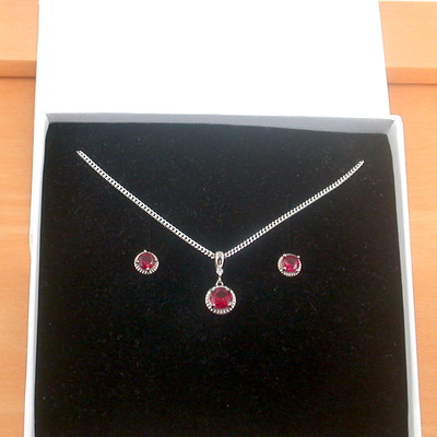 Boxed gift set/sterling silver ruby(lab created) necklace & earrings/ruby earrings/ruby necklace/july birthstone/ruby jewellery
