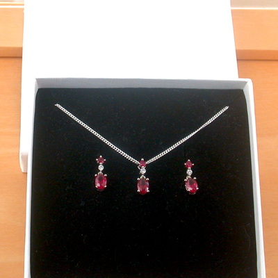 Boxed gift set/sterling silver ruby(lab created) necklace & earrings/ruby earrings/ruby necklace/july birthstone/ruby jewellery