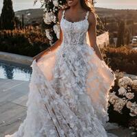 Luxury Floral Wedding Dress, Lace Flowers Tulle Wedding Dress Bridal Gown - Thumbnail 2