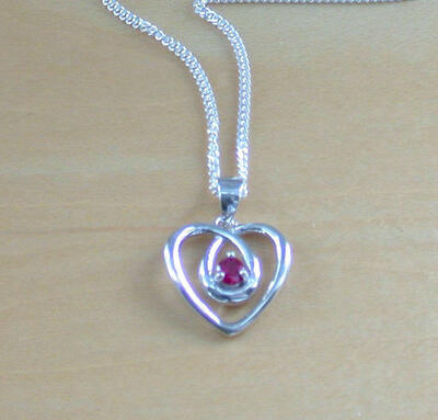 925 Ruby (Lab Created) Heart Pendant & 18" Silver Chain/Ruby Jewelry/Ruby Jewellery/Ruby Jewelery/Silver Ruby Necklace/July Birthstone  Ask a question