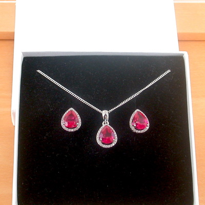Boxed gift set/sterling silver ruby(lab created) necklace & earrings/ruby earrings/ruby necklace/july birthstone/ruby jewellery