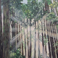 "Sasquatch Country" Original acrylic painting by N.E.Thompson, artwork size 11x14 inches - Thumbnail 2