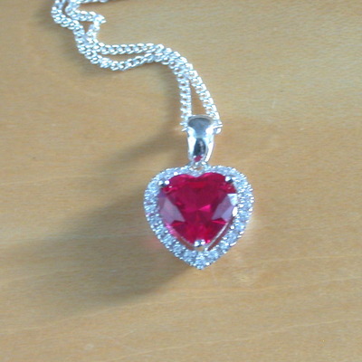 925 ruby (lab created) heart pendant & 18" silver chain/ruby jewellery/ruby jewelry/ruby jewelery/ruby necklace/july birthstone/redruby