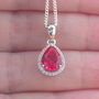 925 Ruby (Lab Created) Pear Pendant & 18" Silver Chain/Ruby Jewellery/Ruby Jewelry/925 Silver Ruby Necklace/July Birthstone/Red Ruby Jewelry-2