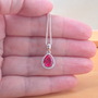 925 Ruby (Lab Created) Pear Pendant & 18" Silver Chain/Ruby Jewellery/Ruby Jewelry/925 Silver Ruby Necklace/July Birthstone/Red Ruby Jewelry-4