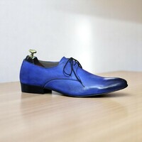 Handmade Blue Pointed Toe Shoes, Full Grain Leather Shoes - Thumbnail 2