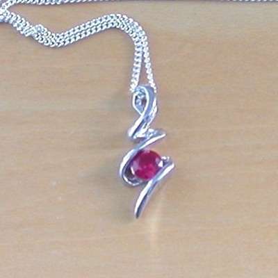 925 ruby (lab created) squiggle pendant & 18" silver chain/ruby jewellery/ruby jewelry/silver ruby necklace/july birthstone/red ruby jewelry