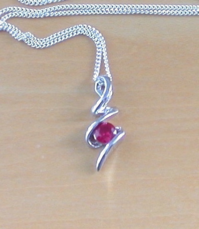 925 Ruby (Lab Created) Squiggle Pendant & 18" Silver Chain/Ruby Jewellery/Ruby Jewelry/Silver Ruby Necklace/July Birthstone/Red Ruby Jewelry