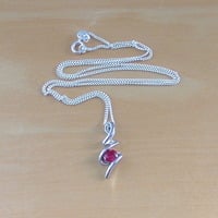 925 Ruby (Lab Created) Squiggle Pendant & 18" Silver Chain/Ruby Jewellery/Ruby Jewelry/Silver Ruby Necklace/July Birthstone/Red Ruby Jewelry - Thumbnail 3