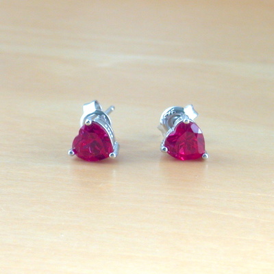 925 ruby (lab created) heart earrings/ruby stud earrings/ruby jewelry/ruby jewellery/heart stud earrings//red ruby earrings/july birthstone