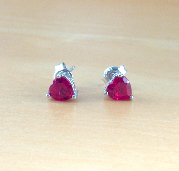 925 Ruby (Lab Created) Heart Earrings/Ruby Stud Earrings/Ruby Jewelry/Ruby Jewellery/Heart Stud Earrings//Red Ruby Earrings/July Birthstone