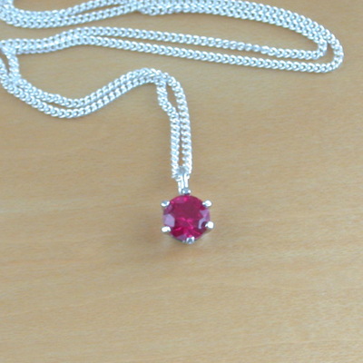 925 ruby (lab created) solitaire pendant & 18"sterling silver chain/ruby necklace/ruby jewelry/ruby jewellery/ruby jewelery/july birthstone