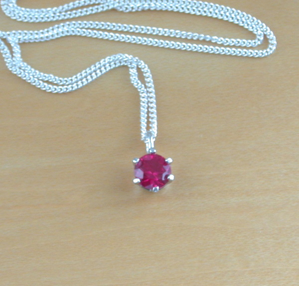 925 Ruby (Lab Created) Solitaire Pendant & 18"Sterling Silver Chain/Ruby Necklace/Ruby Jewelry/Ruby Jewellery/Ruby Jewelery/July Birthstone