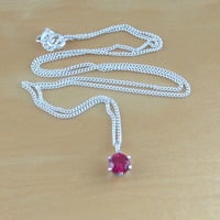 925 Ruby (Lab Created) Solitaire Pendant & 18"Sterling Silver Chain/Ruby Necklace/Ruby Jewelry/Ruby Jewellery/Ruby Jewelery/July Birthstone - Thumbnail 1