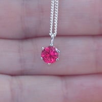 925 Ruby (Lab Created) Solitaire Pendant & 18"Sterling Silver Chain/Ruby Necklace/Ruby Jewelry/Ruby Jewellery/Ruby Jewelery/July Birthstone - Thumbnail 3