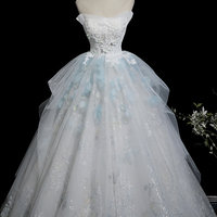 Blue Tulle Lace Long Prom Dress, A-Line Fairy Evening Dress - Thumbnail 6