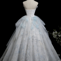 Blue Tulle Lace Long Prom Dress, A-Line Fairy Evening Dress - Thumbnail 5
