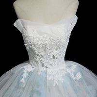 Blue Tulle Lace Long Prom Dress, A-Line Fairy Evening Dress - Thumbnail 1