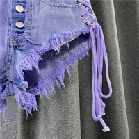 Purple tassel lace-up denim shorts - Thumbnail 3