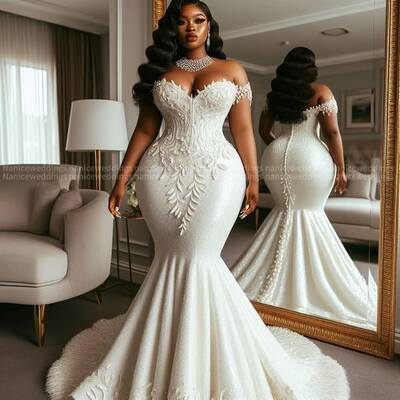 Plus size luxury wedding dress, mermaid tulle wedding dress bridal gown
