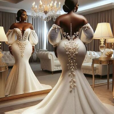 Plus size african luxury wedding dress, mermaid tulle wedding dress bridal gown - Thumbnail 2