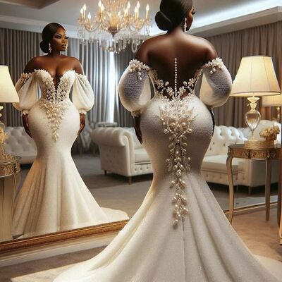 Plus Size African Luxury Wedding Dress, Mermaid Tulle Wedding Dress Bridal Gown