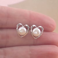 Sterling Silver White Freshwater Pearl Heart Earrings/Pearl Earrings/Heart Earrings/Pearl Jewellery/Pearl Jewelry/June Birthstone/UK - Thumbnail 1