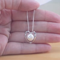Sterling Silver White Freshwater Pearl Heart Pendant & Chain/Pearl Heart Necklace/Pearl Jewellery/Pearl Jewelry/June Birthstone/UK - Thumbnail 2
