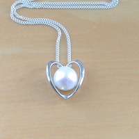 Sterling Silver White Freshwater Pearl Heart Pendant & Chain/Pearl Heart Necklace/Pearl Jewellery/Pearl Jewelry/June Birthstone/UK - Thumbnail 4
