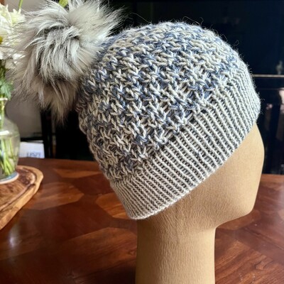  #82 handmade alpaca wave knit hat with pom pom