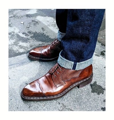 Handmade Men Brown Leather Ankle Dress Boot