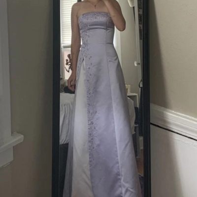 Vintage strapless a line lilac long prom dress with beading