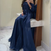 Strapless A line Royal Blue Mermaid Long Prom Dresses - Thumbnail 4