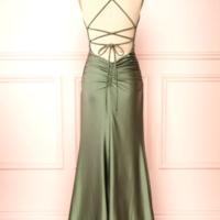 Modest Straps Sage Green Slit Prom Dress Long  - Thumbnail 1