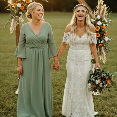 Mint green a line chiffon mother of bride/groom dress evening formal gown